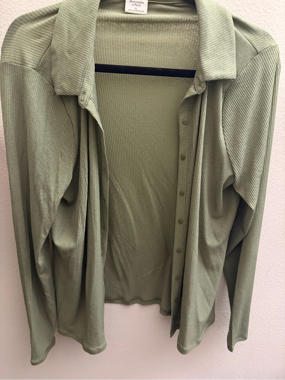 Abercrombie & Fitch Olive Ribbed Button-Front Top